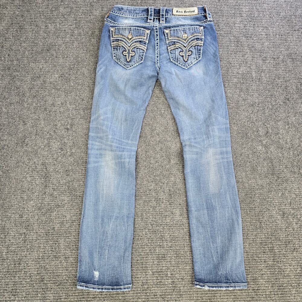 Rock Revival Vien Jeans Womens 27x30 Blue Mid Rise Straight Thick Stitch